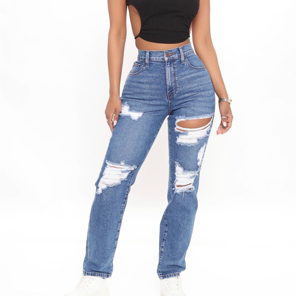 “BECAUSE I SAID SO DESTROYED JEANS” MOM JEANS SIZE 3‼️